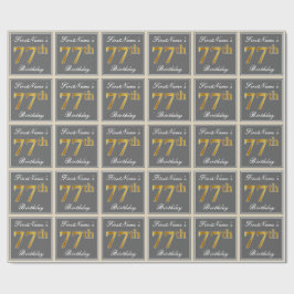 Papel De Regalo Elegante, Gris, Faux Gold 77th Birthday + Nombre