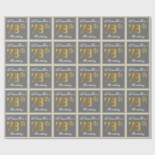 Papel De Regalo Elegante, Gris, Faux Gold 78th Birthday + Nombre