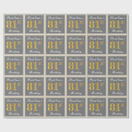 Papel De Regalo Elegante, Gris, Faux Gold 81st Birthday + Nombre