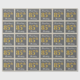 Papel De Regalo Elegante, Gris, Faux Gold 85th Birthday + Nombre