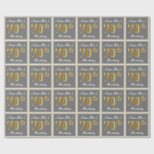 Papel De Regalo Elegante, gris, oro falso 70 cumpleaños + nombre