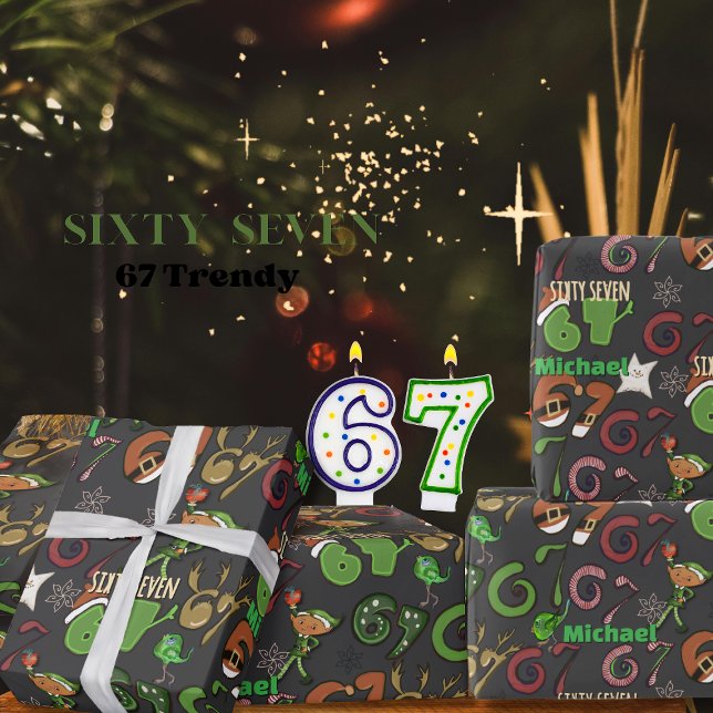 Papel De Regalo Elegante gris oscuro  Moda Sesenta y Siete / 67  (Stylish Dark Gray Trendy Sixty Seven  67 Wrapping Paper)