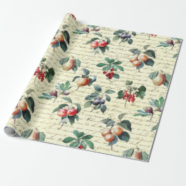Papel De Regalo Elegante guión beige de fruta de época botánica