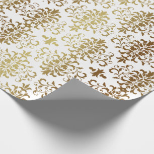 Papel De Regalo Elegante guión blanco de damasco dorado