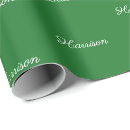 Papel De Regalo Elegante guión blanco verde nombre personalizado l