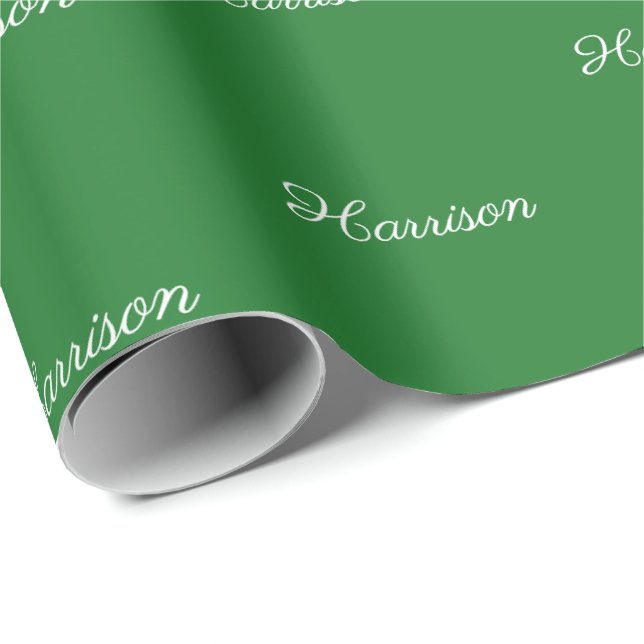 Papel De Regalo Elegante guión blanco verde nombre personalizado l (Esquina del rollo)