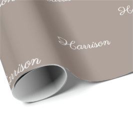 Papel De Regalo Elegante guión de color gris beige nombre personal