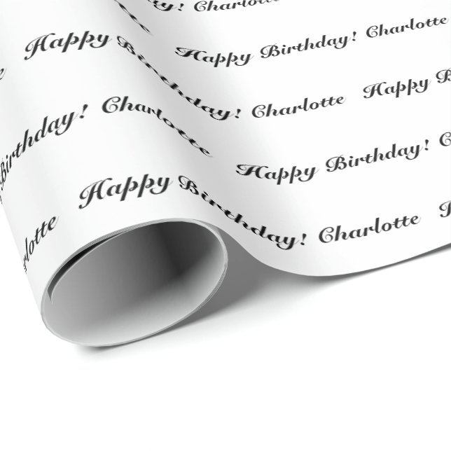 Papel De Regalo Elegante guión de personalizado blanco negro nombr (Esquina del rollo)
