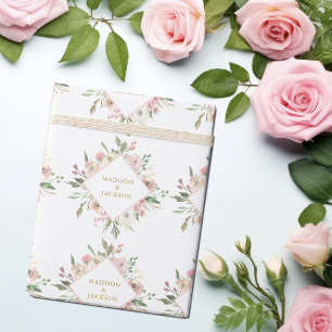 Papel De Regalo Elegante Guión dorado rosado Floral Boda personali