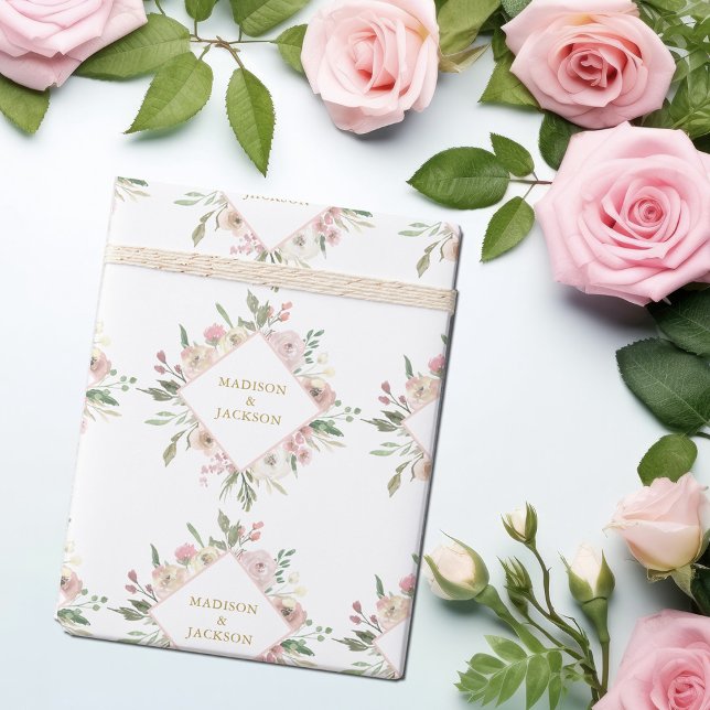 Papel De Regalo Elegante Guión dorado rosado Floral Boda personali (Subido por el creador)
