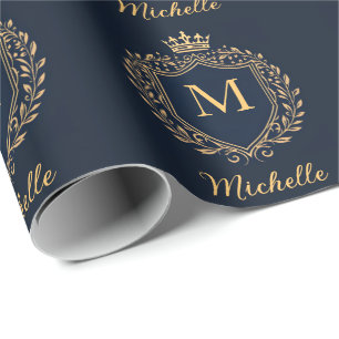 Papel De Regalo Elegante guión Monograma Personalizado Lujo Negro