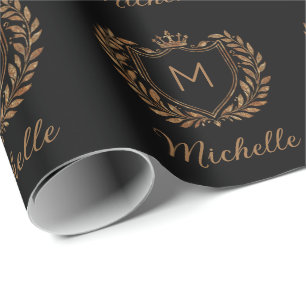 Papel De Regalo Elegante guión Monograma Personalizado Lujo Oro Ne