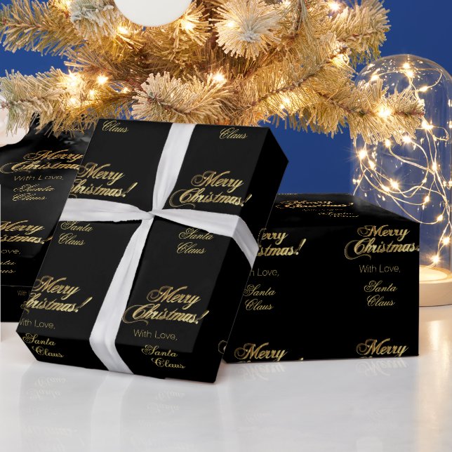 Papel De Regalo Elegante guión navideño negro y oro (Vacaciones)