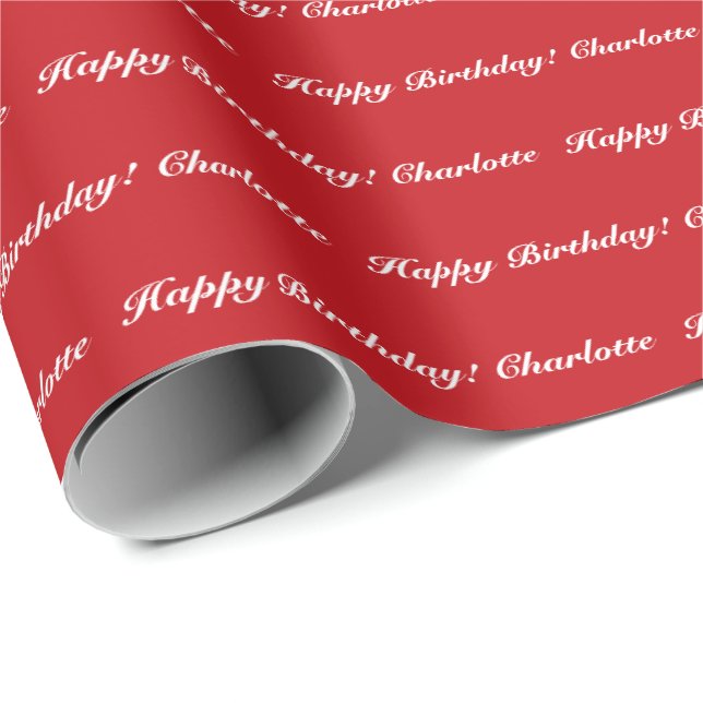 Papel De Regalo Elegante guión rojo y blanco personalizado nombre  (Esquina del rollo)