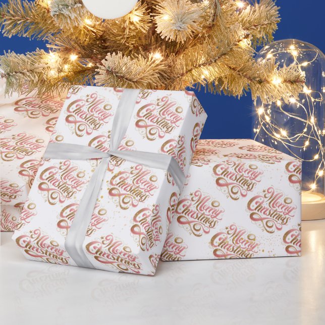 Papel De Regalo Elegante guión rosa dorado Feliz Navidad (Vacaciones)