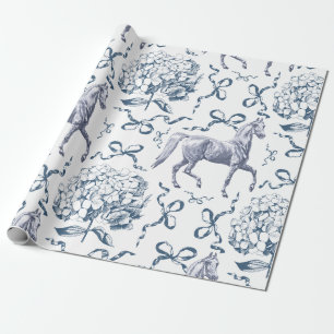 Papel De Regalo Elegante Hípica Hydrangea Bows Dusty Blue Toile