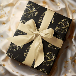 Papel De Regalo Elegante hoja de oro y negro