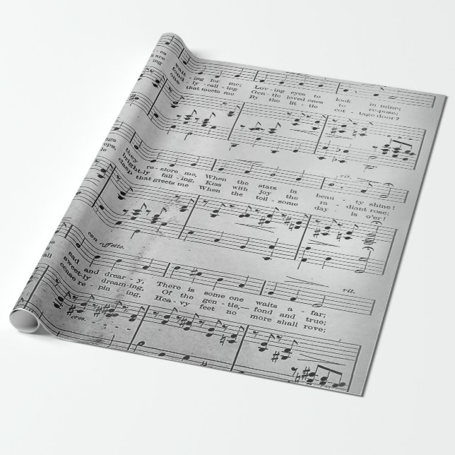 Papel De Regalo Elegante Hoja de Vintage Music Notes Love Song (Desenrollado)