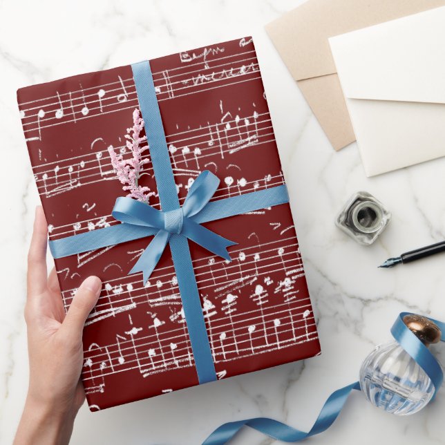 Papel De Regalo Elegante hoja manuscrita de época Notas musicales  (Regalar)