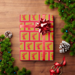 Papel De Regalo Elegante Holiday Golden Reindeer Head Pattern Red