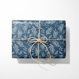 Papel De Regalo Elegante Holly & Berry Stems Blue