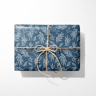 Papel De Regalo Elegante Holly & Berry Stems Blue