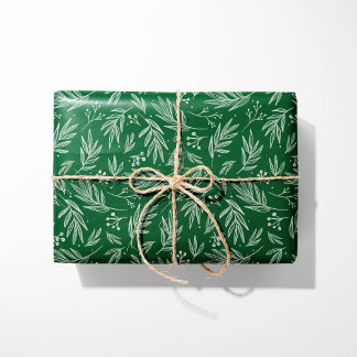 Papel De Regalo Elegante Holly & Berry Stems Green