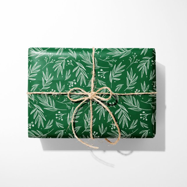 Papel De Regalo Elegante Holly & Berry Stems Green (Subido por el creador)