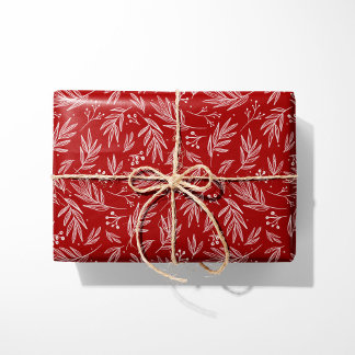 Papel De Regalo Elegante Holly & Berry Stems Red