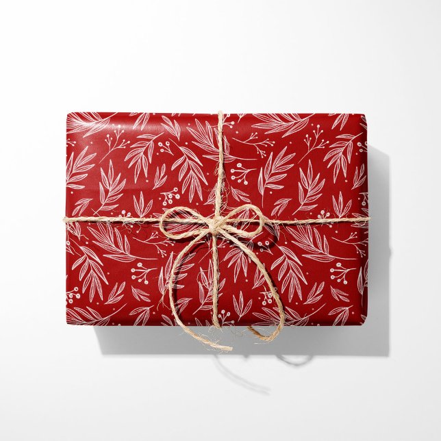 Papel De Regalo Elegante Holly & Berry Stems Red (Subido por el creador)