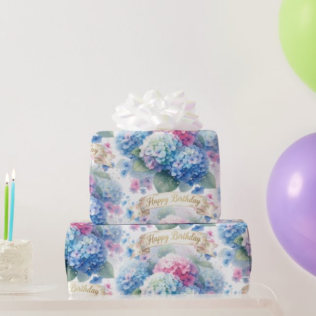 Papel De Regalo Elegante Hydrangea Floral Cumpleaños  (Regalos de fiesta)