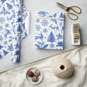 Papel De Regalo Elegante invierno azul Navidades de Wonderland env