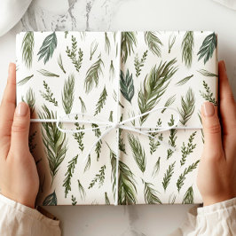 Papel De Regalo Elegante Invierno Evergreen Botánico