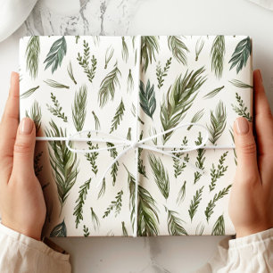 Papel De Regalo Elegante Invierno Evergreen Botánico