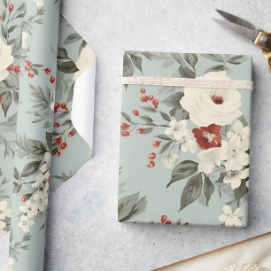 Papel De Regalo Elegante invierno Floral Frosted White & Crimson