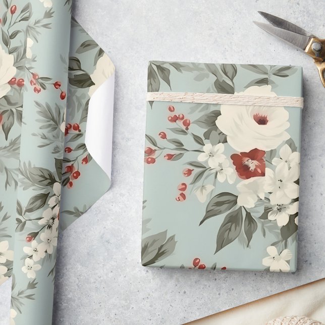 Papel De Regalo Elegante invierno Floral Frosted White & Crimson (Subido por el creador)