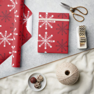 Papel De Regalo Elegante invierno rojo blanco copo de nieve Feliz