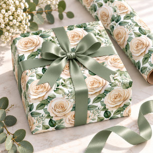 Papel De Regalo Elegante jardín de rosas acuarela en marfil Champa