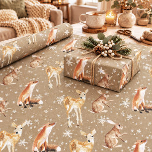 Papel De Regalo Elegante Kraft Rústico Animales de Invierno a Gran