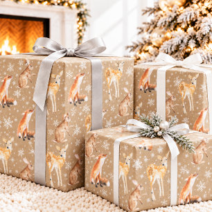 Papel De Regalo Elegante Kraft Rústico Animales de Invierno a Gran