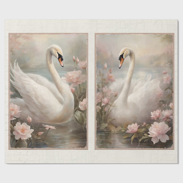 Papel De Regalo Elegante Lago Cisne Agua Rosa Lily Floral (Superficie plana)