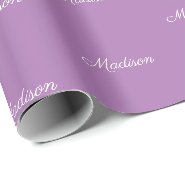Papel De Regalo Elegante lavender personalizado guión nombre de te (Esquina del rollo)