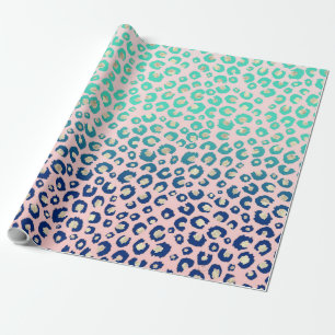 Papel De Regalo Elegante Leopardo dorado impresión Blue Mint Grad