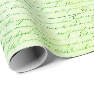 Papel De Regalo Elegante letra manuscrita francesa de época verde