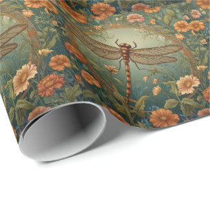 Papel De Regalo Elegante libélula verde de primavera Art Nouveau