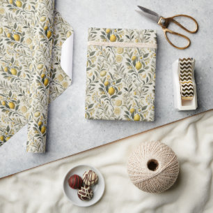 Papel de regalo elegante limón y olivo toscano
