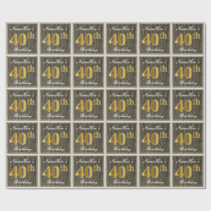 Papel De Regalo Elegante, Madera Falsa, Dorado Falso Cumpleaños 40