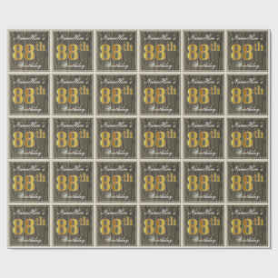 Papel De Regalo Elegante, Madera Falsa, Dorado Falso Cumpleaños 88