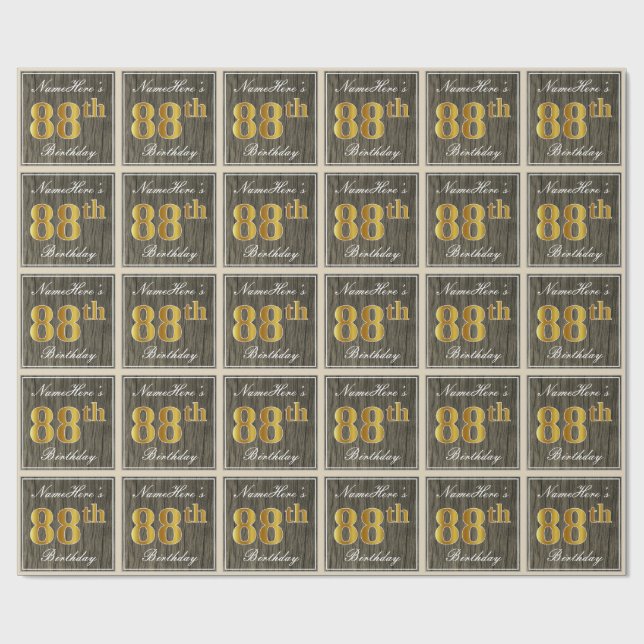 Papel De Regalo Elegante, Madera Falsa, Dorado Falso Cumpleaños 88 (Superficie plana)