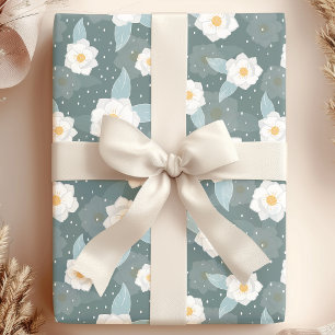Papel De Regalo Elegante Magnolia Floral Blanco Lunares